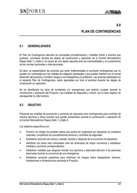 8.0 PLAN DE CONTINGENCIAS - Ministerio de Energía y Minas