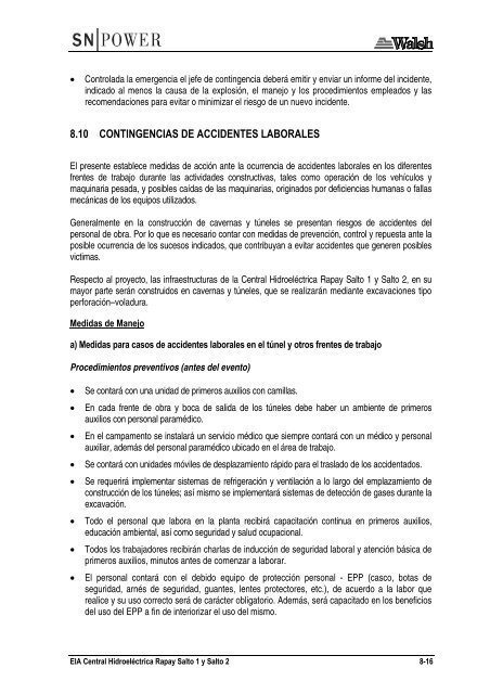 8.0 PLAN DE CONTINGENCIAS - Ministerio de Energía y Minas