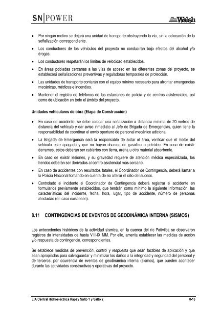 8.0 PLAN DE CONTINGENCIAS - Ministerio de Energía y Minas