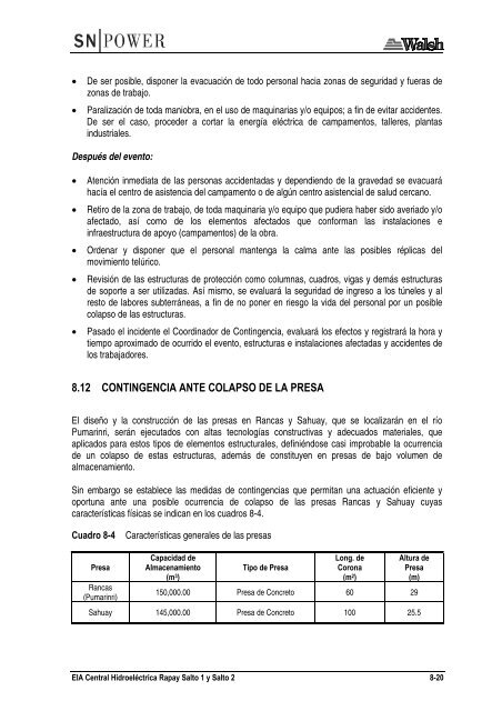 8.0 PLAN DE CONTINGENCIAS - Ministerio de Energía y Minas