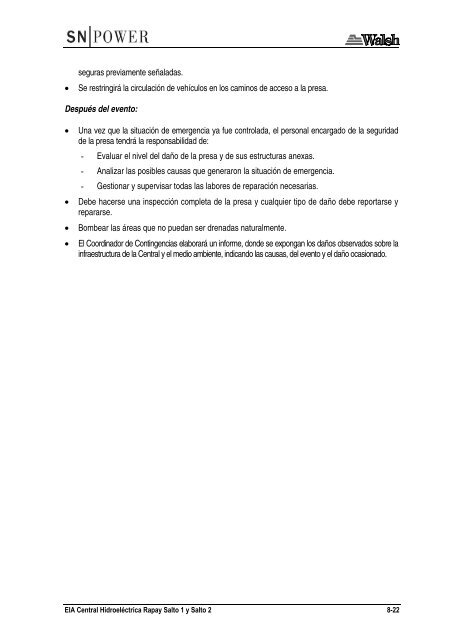 8.0 PLAN DE CONTINGENCIAS - Ministerio de Energía y Minas