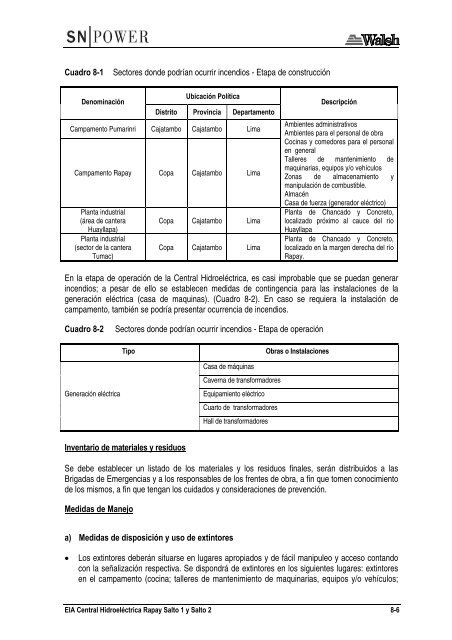 8.0 PLAN DE CONTINGENCIAS - Ministerio de Energía y Minas