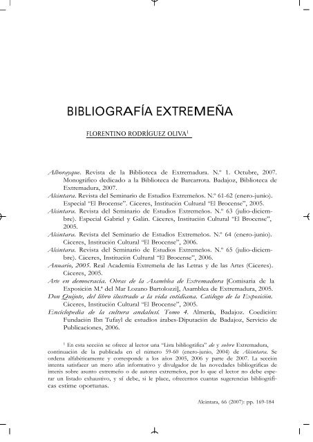 BIBLIOGRAFÍA EXTREMEÑA - Archivo y biblioteca de la Diputación ...