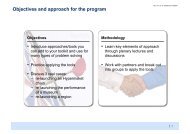 Objectives and approach for the program - IMT Institute for ...