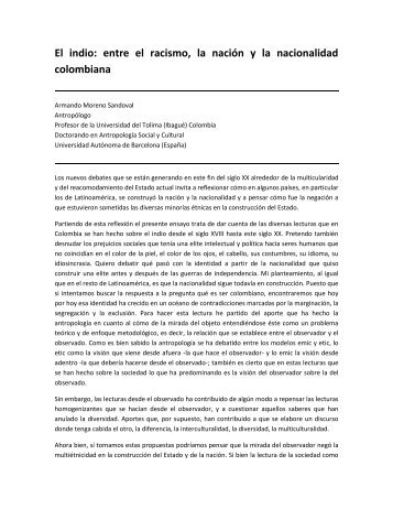 El indio: entre el racismo, la nación y la nacionalidad colombiana