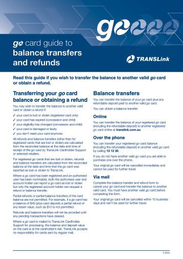 go card guide to balance transfers and refunds (PDF ... - TransLink