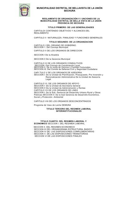 MUNICIPALIDAD DISTRITAL DE BELLAVISTA DE LA UNIÓN SECHURA