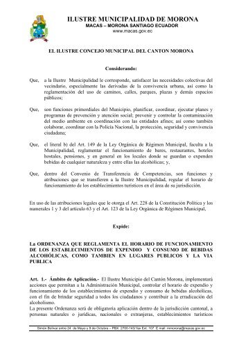 ordenanza que reglamenta el horario de funcionamiento de los ...