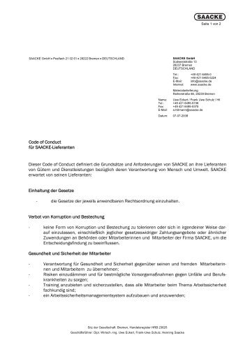 Brief Bremen GmbH, deutsch - Saacke.com