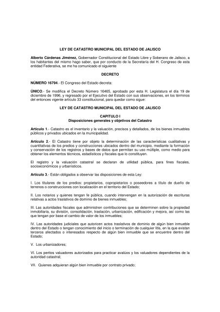 Ley de Catastro Municipal del Estado de Jalisco - Gobierno del ...