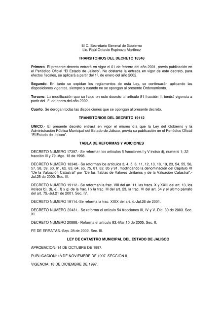 Ley de Catastro Municipal del Estado de Jalisco - Gobierno del ...