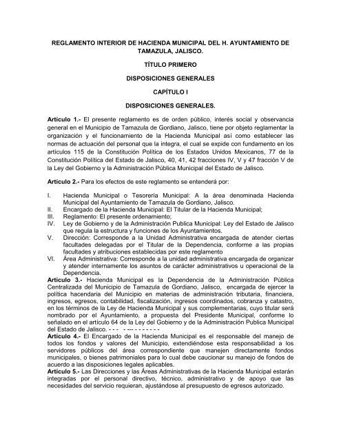Reglamento Interior de Hacienda Municipal - Tamazula de gordiano