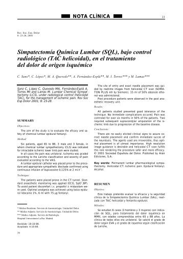 Simpatectomía Química Lumbar - Revista de la Sociedad Española ...