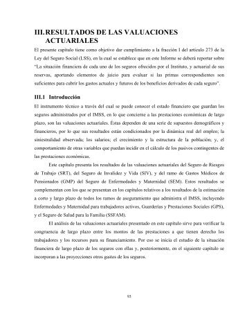 III. RESULTADOS DE LAS VALUACIONES ACTUARIALES - IMSS