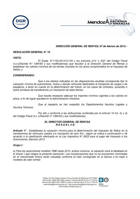 Resolución General Nª10/13 - Rentas Mendoza
