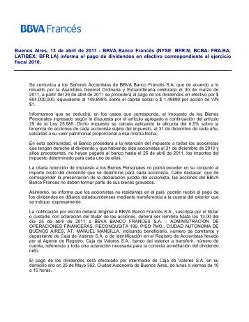 BBVA BANCO FRANCÉS, S.A. Pago de Dividendo - Latibex