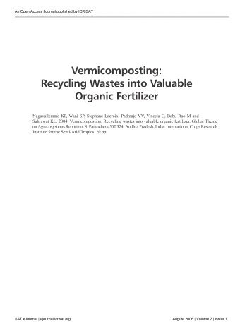 Vermicomposting: Recycling Wastes into Valuable Organic ... - icrisat