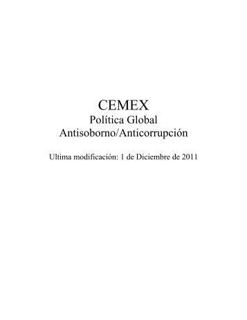 POLÍTICA ANTICORRUPCIÓN / ANTISOBORNO DE - Cemex