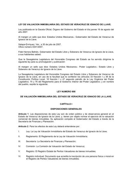 LEY DE VALUACION INMOBILIARIA DEL ESTADO DE VERACRUZ ...