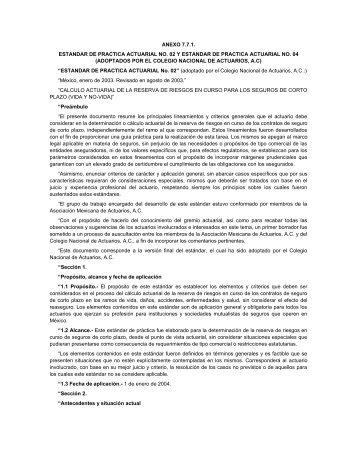 ANEXO 7.7.1. ESTANDAR DE PRACTICA ACTUARIAL NO ... - Cnsf