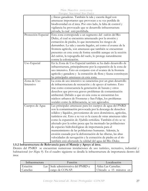 Plan Maestro Parque Nacional Río Dulce - Consejo Nacional de ...