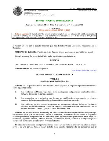 Ley del Impuesto Sobre la Renta - Patronato de Obras e Instalaciones