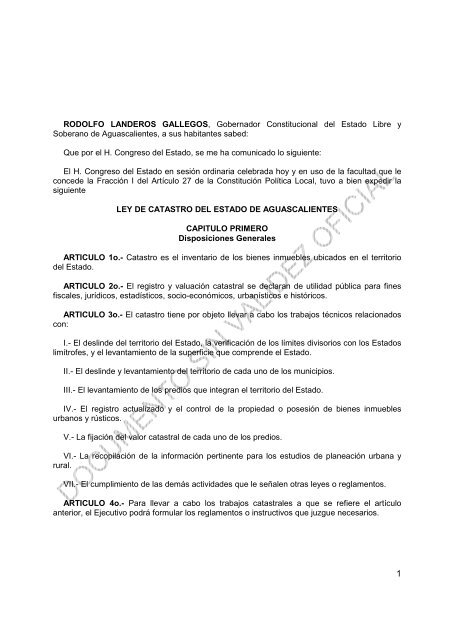 Ley de Catastro del Estado - Gobierno de Aguascalientes
