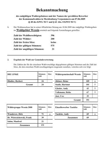 Bekanntmachung - Amt Crivitz