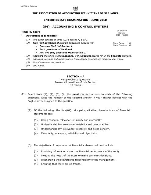 (54) ACCOUNTING & CONTROL SYSTEMS - AAT