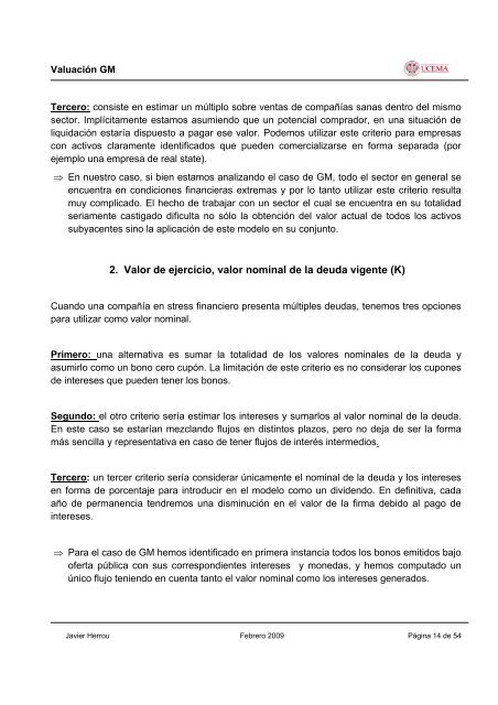 valuacion de general motors usando un modelo de opciones reales