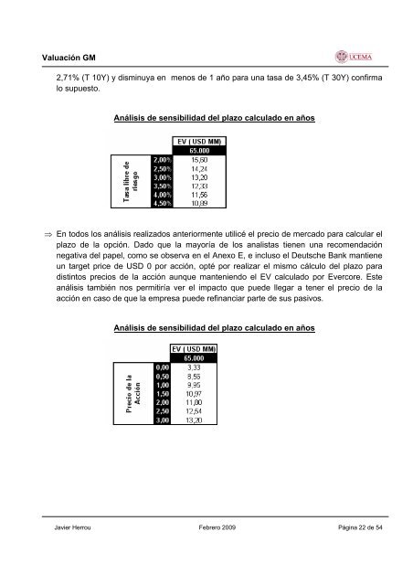 valuacion de general motors usando un modelo de opciones reales