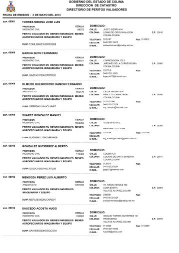 gobierno del estado de colima direccion de catastro directorio de ...