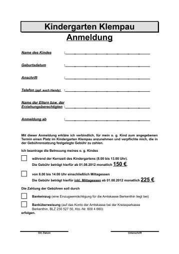 Kindergarten Klempau Anmeldung - Amt Berkenthin