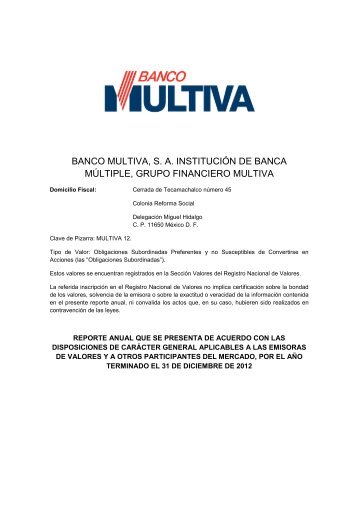 Informe Anual Banco 2012 - Multivalores