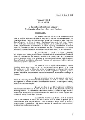 Resolución S.B.S. 816-2005 Reglamento de Sanciones