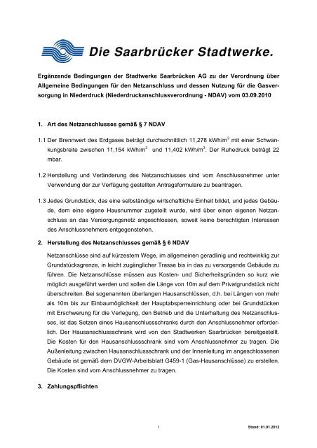 Ergaenzende-Bedingungen-NDAV-Gas - Stadtwerke Saarbrücken