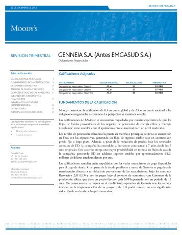 GENNEIA S.A. (Antes EMGASUD S.A.) - Moody's