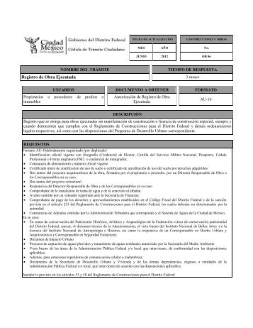 Registro de Obra Ejecutada - Seduvi - Gobierno del Distrito Federal