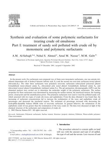 Synthesis and evaluation of some polymeric surfactants for treating ...