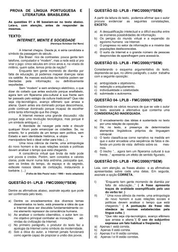 internet, mente e sociedade questão 01- lplb - fmc ... - CNEC On Line