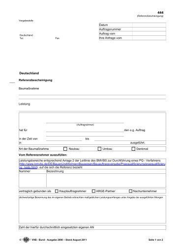 Formblatt 444 - Referenzbescheinigung - Saarlouis