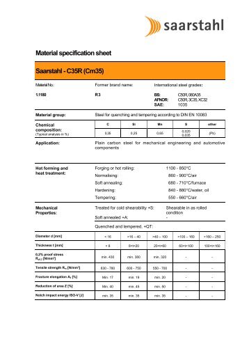 Material specification sheet Saarstahl - C35R (Cm35)