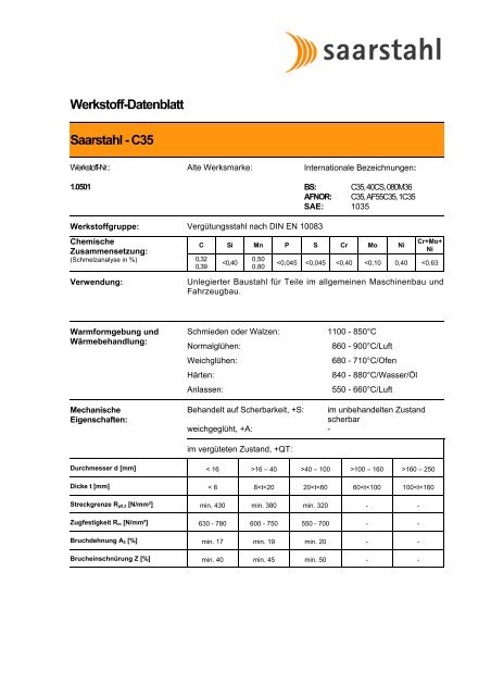 Werkstoff-Datenblatt Saarstahl - C35