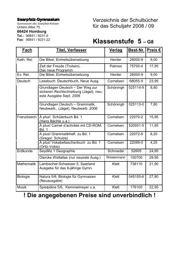 Klassenstufe 5 ? G8 - Saarpfalz-Gymnasium Homburg