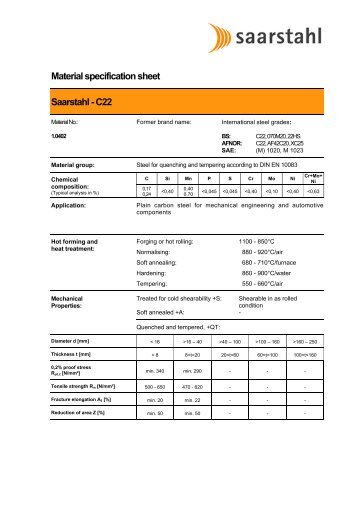 Material specification sheet Saarstahl - C22