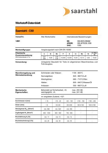 Werkstoff-Datenblatt Saarstahl - C60