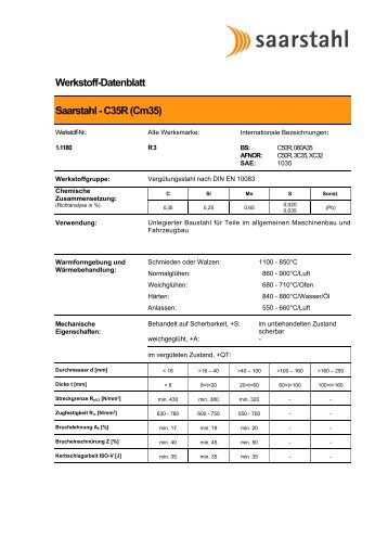 Werkstoff-Datenblatt Saarstahl - C35R (Cm35)
