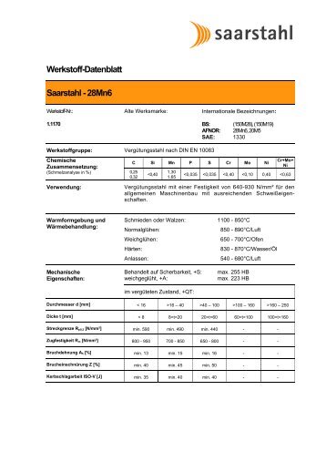 Werkstoff-Datenblatt Saarstahl - 28Mn6