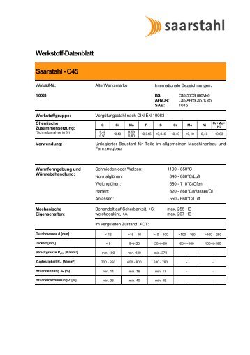 Werkstoff-Datenblatt Saarstahl - C45