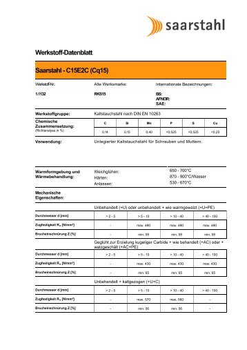 Werkstoff-Datenblatt Saarstahl - C15E2C (Cq15)